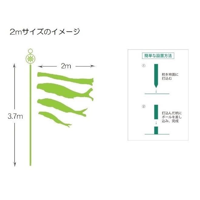 徳永 鯉のぼり 庭園用 ガーデンセット 杭打込式 ポールフルセット 2m鯉3匹 豪 桜風吹流し 撥水加工