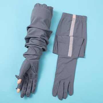 夏季冰絲長款防曬手套護臂女防滑可露指觸屏防下滑騎行開車男袖套