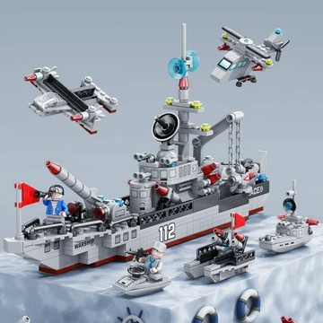 樂樂兄弟積木導彈驅逐艦模型兒童益智力拼裝玩具男孩禮物