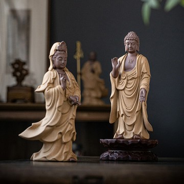 中式婆娑三圣释迦摩尼观音地藏王菩萨家用供奉陶瓷佛像工艺品摆件 99購物節