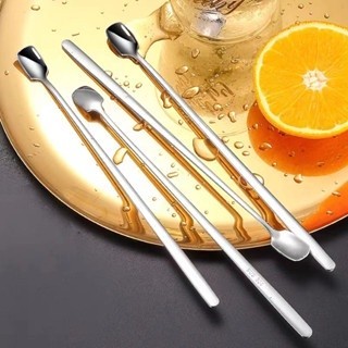 台灣現貨🔥創意冰勺 不銹鋼方頭勺 鍍鈦 經典銀 馬克杯勺 長柄攪拌勺 蜂蜜勺  加長勺子