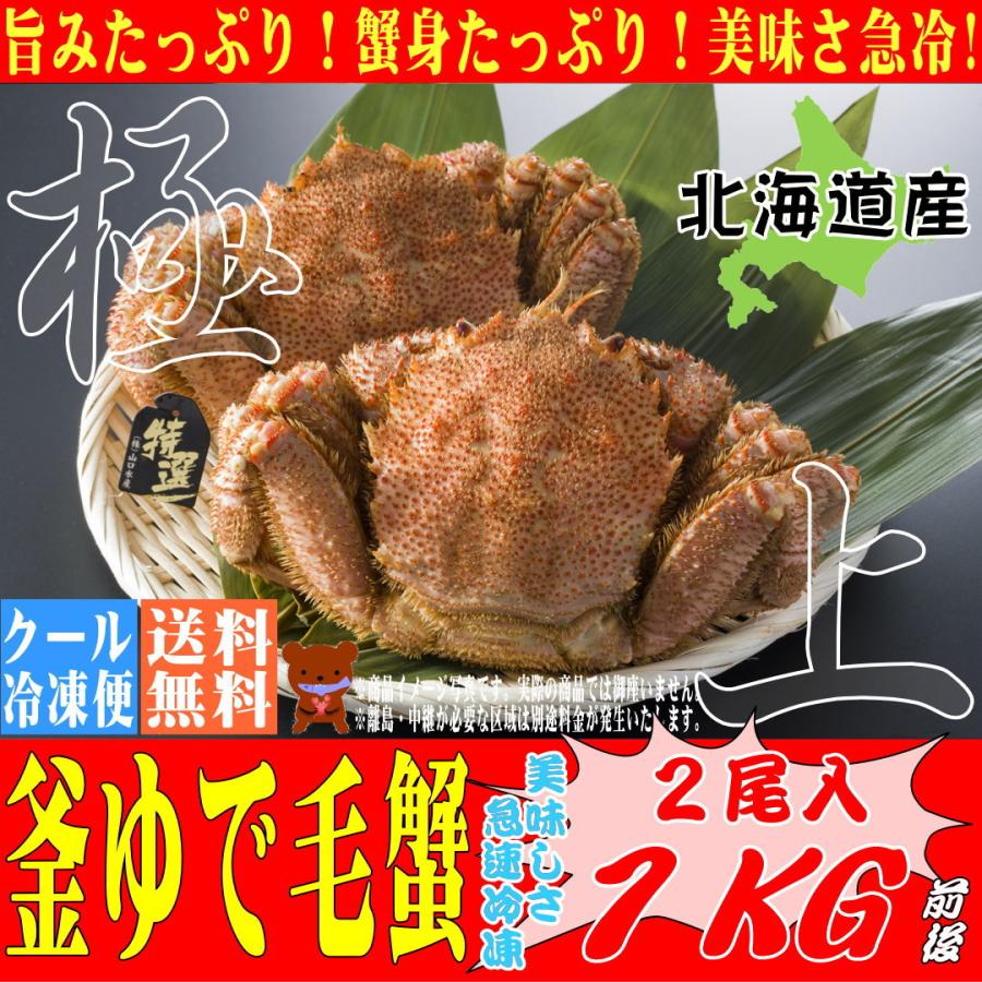 かに　1000g　北海道産　ボイル　冷凍毛ガニ　LINEショッピング　送料無料　500g×2尾　1KG　カニ　釜あげ　蟹