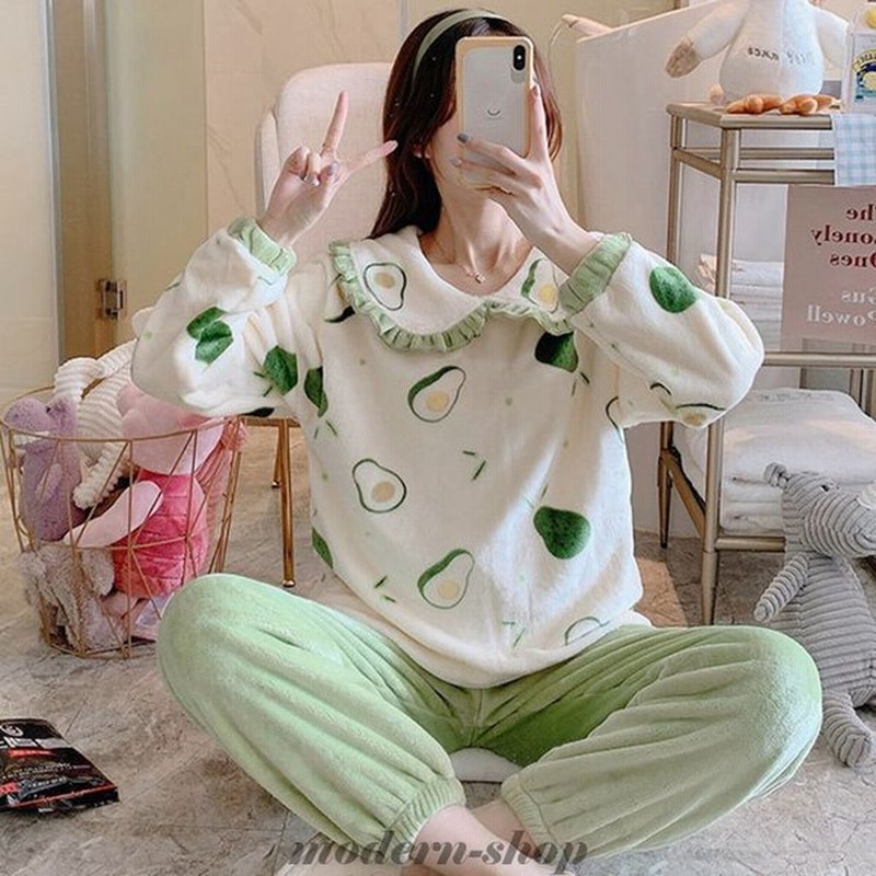 ヴィジョン ストリートウェア パジャマ レディース 冬 ルームウェア モコモコ 裏起毛 上下セット 防寒 厚手 部屋着 寝巻き 長袖 長ズボン あったか サンゴネル ふわもこパジャマ 通販 Lineポイント最大get Lineショッピング