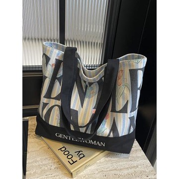 字母帆布包包女2025夏季新款小眾大容量大學生上課通勤單肩托特包