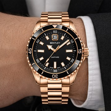 【BENTLEY 賓利】THE AURORA曦光系列 BL-20 不鏽鋼 夜光 石英 手錶(附矽膠錶帶)