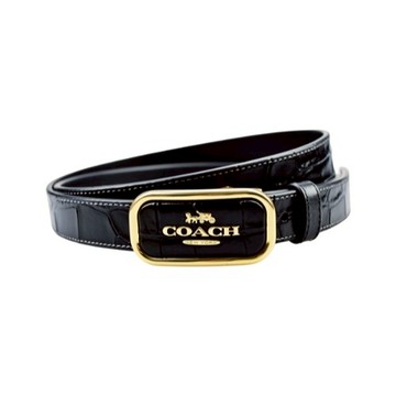 [平輸版] 【COACH】黑色鱷魚紋全皮方牌穿扣式女用皮帶 真品平輸