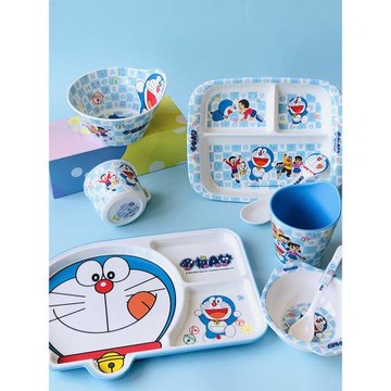 五和哆啦A夢餐具 兒童餐盤分隔盤密胺叮當貓水杯幼兒園吃飯輔食碗