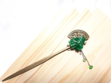 春風引蝶 松柏綠 髮簪 造型 珍珠