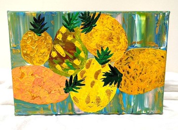 【六顆酷酷鳳梨】開運招財裝飾畫 - 30×20 壓克力原作