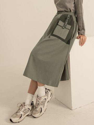 NCAA美國大學聯盟．腰鬆緊美式休閒工裝中長圓裙