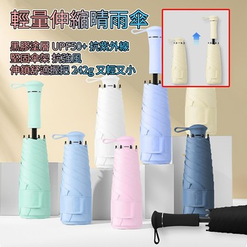 [泰格爾]雙龍骨晴雨兩用傘 手動傘 黑膠塗層抗紫外線 UPF50+伸縮款舒適握把 加固抗風 雨傘 洋傘 陽傘 C475