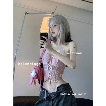 性感辣妹蕾絲吊帶小背心帶胸墊女內搭外穿打底上衣魚骨胸衣外穿