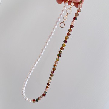 愛之調色盤 彩虹玛瑙和天然珍珠項鍊