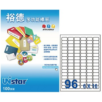 裕德Unistar三用列印電腦標籤/US4100/白色/96格/30.5x16.9mm/100張/盒