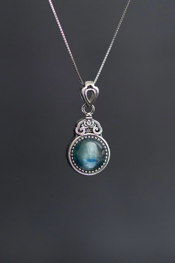 天然藍晶石 S925 銀精工如意蓮花 嘎烏盒 鏤空香囊盒