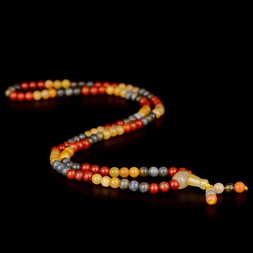 戈壁玉8mm108顆掛鏈 帶三通 玉項鏈女款三彩金絲玉圓珠掛鏈百搭款