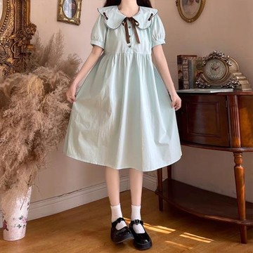 12歲女大童連衣裙夏季寬松加肥加大娃娃領初中生胖女孩13歲刺繡