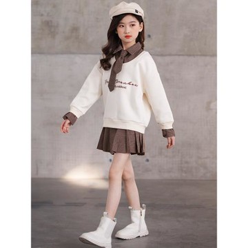 清倉女童秋冬套裝2025新款時髦學院風jk衛衣加絨中大童兩件套洋氣