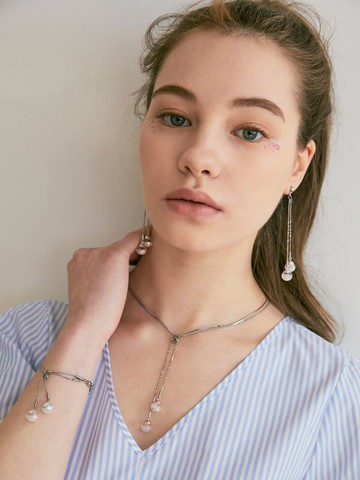 絲帶串雪球項鍊