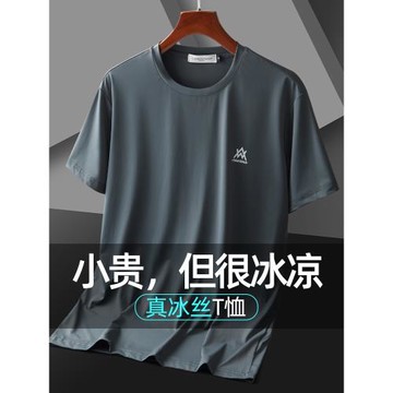冰絲短袖t恤男士夏季2025薄款美式潮牌寬松打底衫夏天款寬松體恤
