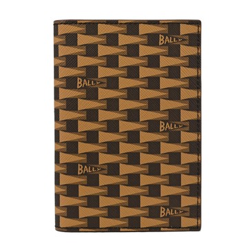 BALLY 6305148 PNT 滿版錦旗LOGO印花對開三卡護照夾.咖