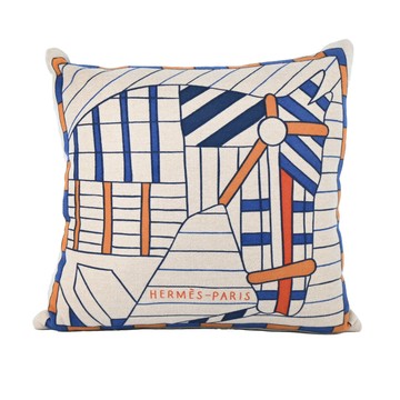Hermes 愛馬仕 Cheval au Faubourg 彩色馬羊絨抱枕(米色/藍色/橘色)