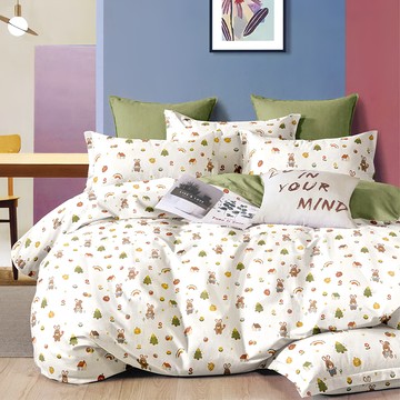 精梳棉2件式薄枕套床包組 單人 1組 床包 188 x 107cm + 枕套 75 x 45cm 森林家族