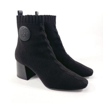 【日本直送 二手美品】愛馬仕 HERMES 短靴 Volver 60 木質/針織 黑色 標示尺寸 36 1/2 日本尺寸 23.5cm