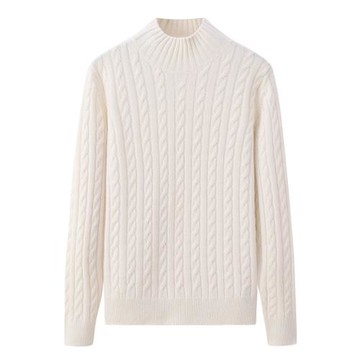 鄂爾多斯市產100純羊絨衫女半高領加厚白色麻花打底百搭毛衣E3551