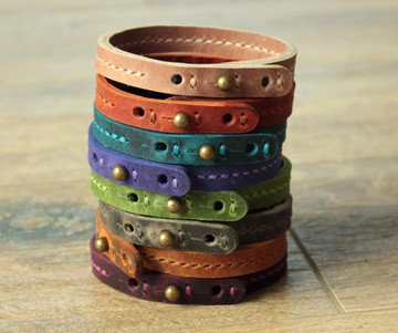 訂製皮革腕帶 手工製作 鮮豔色彩 可調式錶帶 時尚禮品