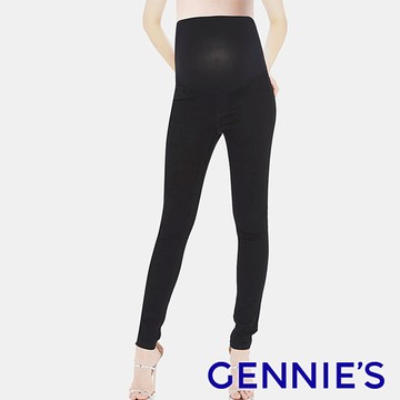 Gennies奇妮 口袋光澤感釘飾素色窄管長褲(黑T4E14)