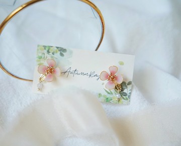 幸運小花・粉 - 手工樹脂耳環 禮物