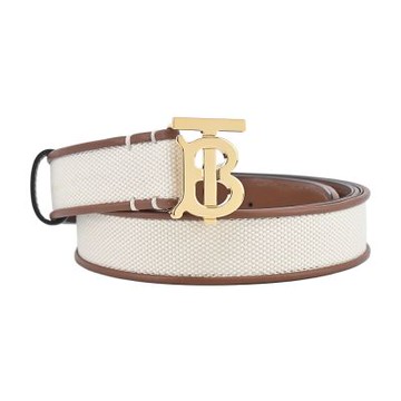 BURBERRY TB LOGO帆布拼皮革皮帶(自然色 / 棕褐色)
