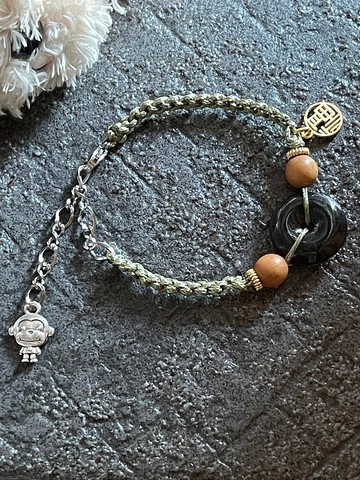 平安圓滿手作翡翠手環緬甸玉 無優化 天然A貨翡翠平安扣