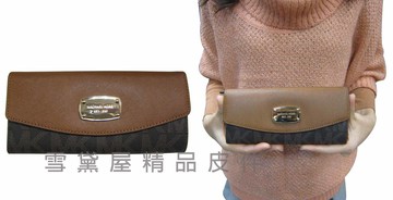 限時 滿3千賺10%點數↘ | ~雪黛屋~MK 長夾國際正版女用長型皮夾二折暗釦蓋式主袋進口防水防刮皮革材質內多隔層大方不折鈔 35H5GJSE7T
