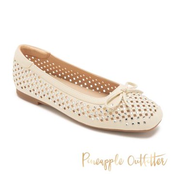Pineapple-Outfitter-滿鑽鏤空蝴蝶結平底娃娃鞋DEANA-白色