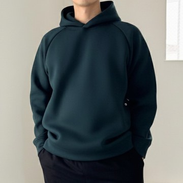 2026新款【男女皆宜】箱型針織拼接口袋圓領連帽衫【墨綠】