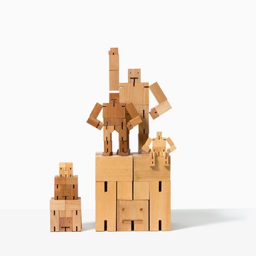 【送禮首選｜Areaware】Cubebot®積木變形機器人(迷你)原木色
