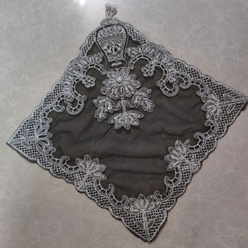 ⚡免運臺灣有貨⚡歐式黑色蕾絲釘珠串珠刺繡餐墊桌墊防塵繡花蓋巾桌布茶盤墊28釐米