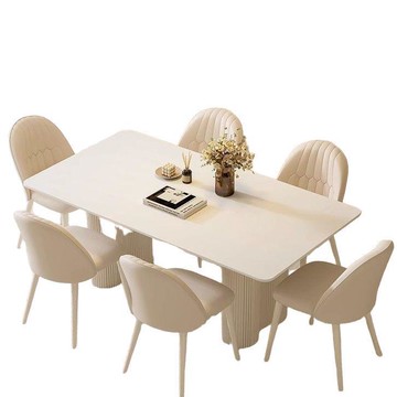 一體巖板奶油餐桌小戶型家用家居簡約輕奢網紅長方形餐桌椅組合[DD010109]