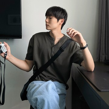 正韓亨利領素色混紡短袖針織上衣 6色 YUPPIE 預購商品