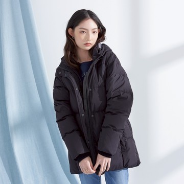 【ERSS】女裝 羽絨外套 中長版 羽絨 外套 黑色外套 保暖外套 側邊綁帶設計【K10178】