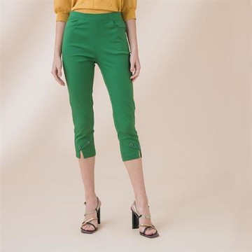 【YUTZUYA 優姿雅】晶亮釦飾下襬開衩七分窄管褲-2色