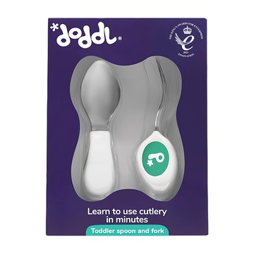 doddL 人體工學兒童學習餐具組  湖水綠  不鏽鋼湯匙 + 叉子 + 潛水布收納包 顏色隨機  1組