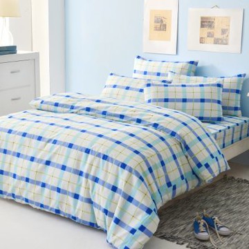 LAMINA混紡雙人床包枕套三件組-經典格藍