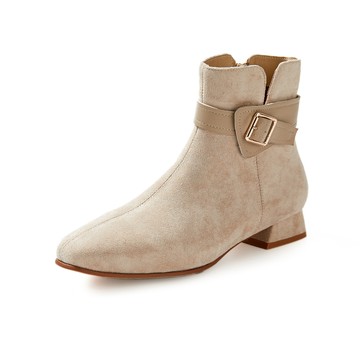 NG鞋特賣★Sabon方頭絨面飾帶拉鍊粗跟短靴 米杏色 (10866689)