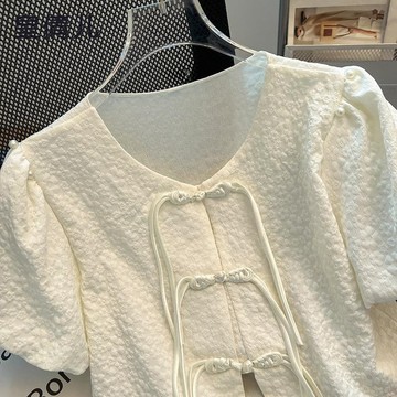 【雅韻衣櫥】新中式v領盤扣短袖雪紡襯衫女夏季2025夏裝新款國風女士上衣小衫