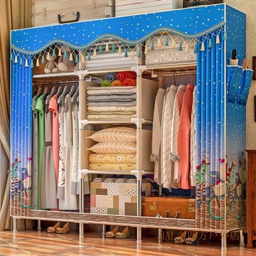 布衣櫃 摺疊衣櫃 簡易免安裝 出租屋衣櫃 簡易衣櫃現代簡約布衣櫃鋼管加粗加固出租房用家用