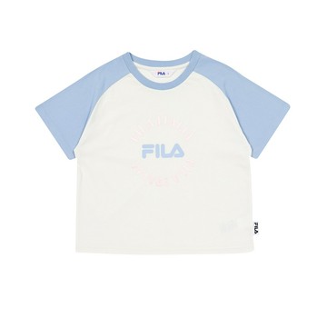 FILA KIDS 女童短袖撞色拉克蘭圓領T恤-米色 5TEA-4410-IV