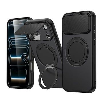 自帶全包翻蓋護目鏡 360度旋轉磁吸支架適用於iPhone 17 16 15 14 13 12 Promax 防摔保護殼